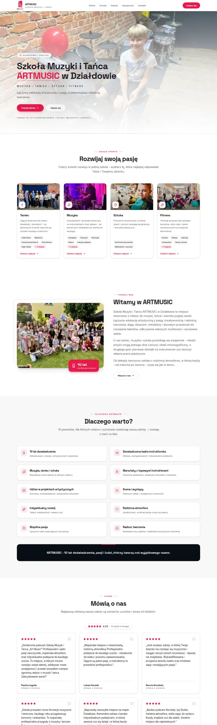 Strona internetowa ArtMusic Szkoła Muzyczna